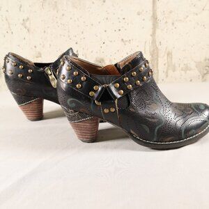 Spring Step L'ARTISTE Black Harness KACIELOU Zip Ankle Booties Sz EU36 US5.5-6